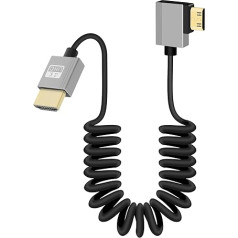 GELRHONR 4K Mini HDMI zu HDMI Spiralkabel, Ultradienes Mini HDMI kabelis, 18Gbps 3D 4K / 60Hz High Speed HDMI Federkabel, 3D savienojums, DSLR kamerām, HDTV, portatīvajiem datoriem (kreisais leņķis)