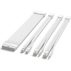 Sirlyr Pearl White PSU kabeļu pagarinātājs, 16 AWG drānu PC kabeļu pagarinātājs, neilona barošanas avota kabeļu pagarinātāju komplekts, 1 x 24 pin ATX 1 x 8 (4+4) pin EPS 2 x 8 (6+2) zeltīti pin PCIE GPU White 4 komplekti