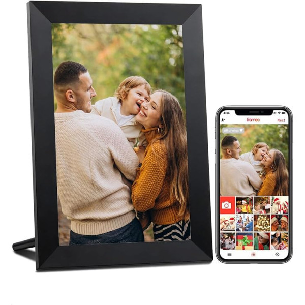 FRAMEO digitālais bilžu rāmis WiFi ar 32 GB atmiņas, 10,1 collu 1080P IPS skārienjūtīgais ekrāns, koplietojiet fotoattēlus un videoklipus, izmantojot bezmaksas Frameo lietotni, dāvana ģimenei (melns)