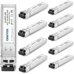 QINIYEK 10GBase-SR SFP+ tranzistors, 10G daudzmodu SFP+ LC modulis, saderīgs ar Cisco SFP-10G-SR, Ubiquiti UF-MM-10G, Fortinet, Mikrotik, Netgear, Supermicro, 850 nm MMF, līdz 300 m (10 vienību iepakojumā)