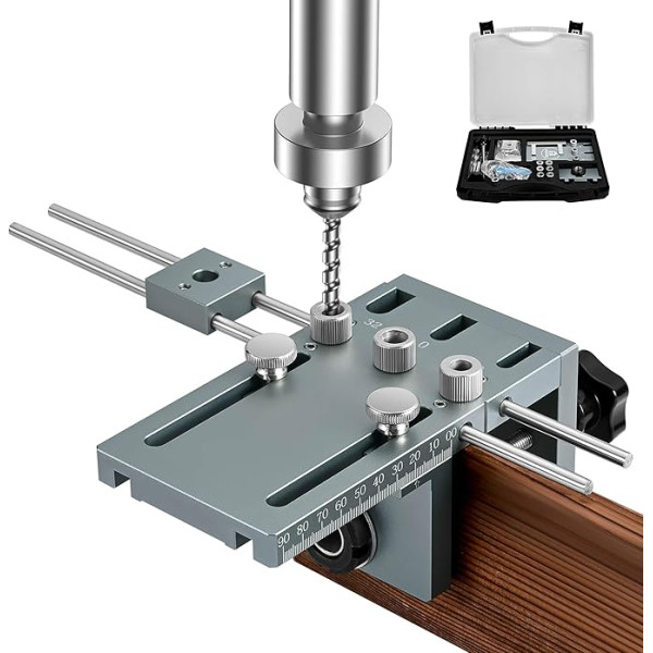 GJCrafts Dībeļu veidņu komplekts 3-in-1 ar 6/8/10 mm urbi, kabatas caurumu veidņu komplekta rīks ar pozicionēšanas klipu, regulējams urbjmašīnas virzošais perforators, galdnieka instrumenti, DIY rīks mēbelēm (L)