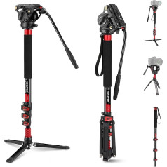 NEEWER 71,6 collu pro kameras monopods Teleskopiskais oglekļa šķiedras monopods ar ātrās atbrīvošanas plāksni DJI RS Gimbals Manfrotto, noņemama bāze kamerai, maksimālā slodze 6 kg, TP71