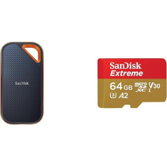 SanDisk Extreme PRO Portable SSD ārējais SSD 2TB un Extreme microSDXC UHS-I atmiņas karte 64GB + adapteris