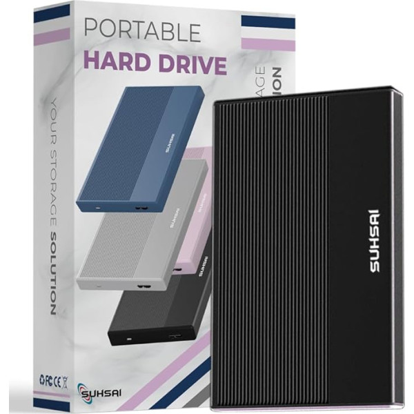 SUHSAI 1 TB ārējais cietais disks, portatīvais 2,5 collu cietais disks, USB 3.0 cietais disks, datu uzglabāšanas paplašināšanas, dublēšanas un glabāšanas disks, saderīgs ar Mac, galddatoru, Xbox, spēļu konsoli (melns)