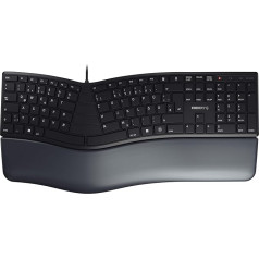 CHERRY KC 4500 ERGO Ergonomiskā tastatūra, vācu izkārtojums (QWERTZ), vadu, polsterēta plaukstu balsts ar atmiņas putām, izliekta tastatūra, melna