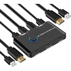 TCNEWCL KVM-переключатель 4K 60 Гц, 2-портовый HDMI KVM-переключатель 2PC 1 монитор, USB HDMI-переключатель для 2 компьютеров с общим 1 HD-монитором и клавиатур