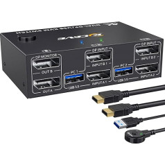 USB 3.0 DP KVM slēdzis 2 datoru 2 monitoriem, KVM slēdzis 4K@144Hz 8K@30Hz, divu monitoru KVM slēdzis Displayport 1.4, KVM slēdzis 2 monitoriem 4 USB ierīcēm, pele, tastatūra, ar 2 USB 3.0 un 2 DP kabeļiem