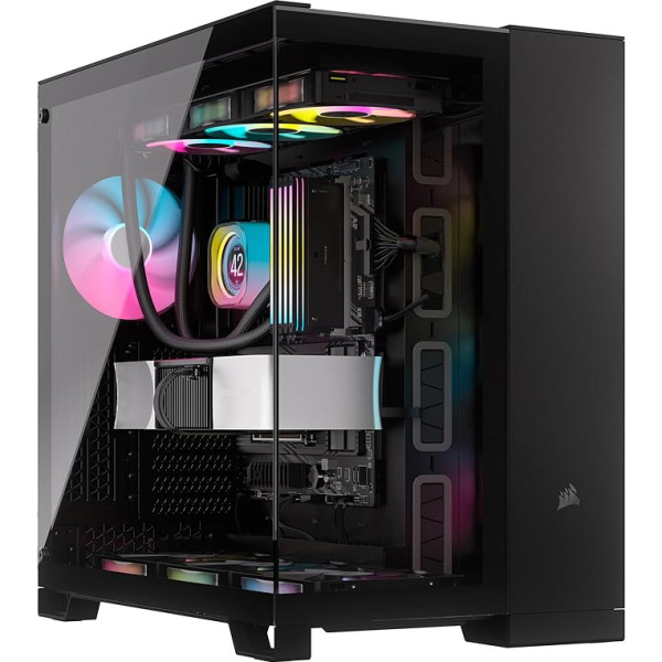 CORSAIR iCUE Link 6500X RGB rūdīta stikla mATX Mid-Tower divu kameru PC korpuss - 3x CORSAIR RX120 RGB ventilatori komplektā - plaša dzesēšanas elastība - reversā savienojuma pamatplate