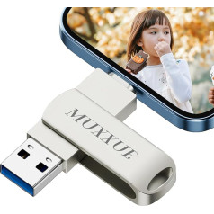 128 ГБ 3-в-1 USB-накопитель iPhone MUXXUE Memory Stick iPhone USB Stick USB-накопитель для iPhone iPad Mac Android PC с iOS USB Type C Копирование фотографий и видео без загрузки прило