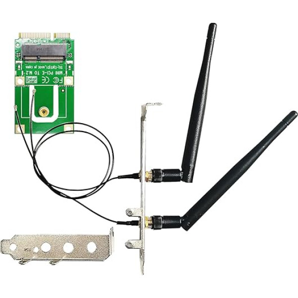 GLOTRENDS M.2 Key E to Mini PCIe WiFi adapteris M.2 WiFi 4/5/6/6/6e/7 modulim, ar 3,5 dBi SMA antenu komplektiem