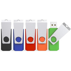 KEXIN USB Stick 128 GB Pack of 5 Rotate USB Sticks Metal Multicoloured USB 2.0 Flash Drive Flash Drive with LED Light (USB 64 GB, Pack of 5, Colourful, Red, Green, Black, Blue, Orange)