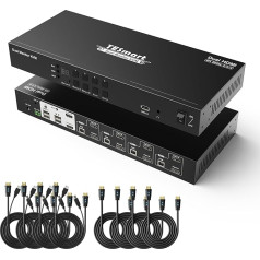 TESmart KVM slēdzis divu monitoru HDMI 4 portiem, 4x2 KVM slēdzis 2 monitoriem 4 datoriem, UHD 4K @ 60Hz, L/R pieslēgvieta, karstais taustiņš, Dolby Vision, EDID, PC monitoru slēdzis ar ieejas kabeļiem un tālvadības pulti