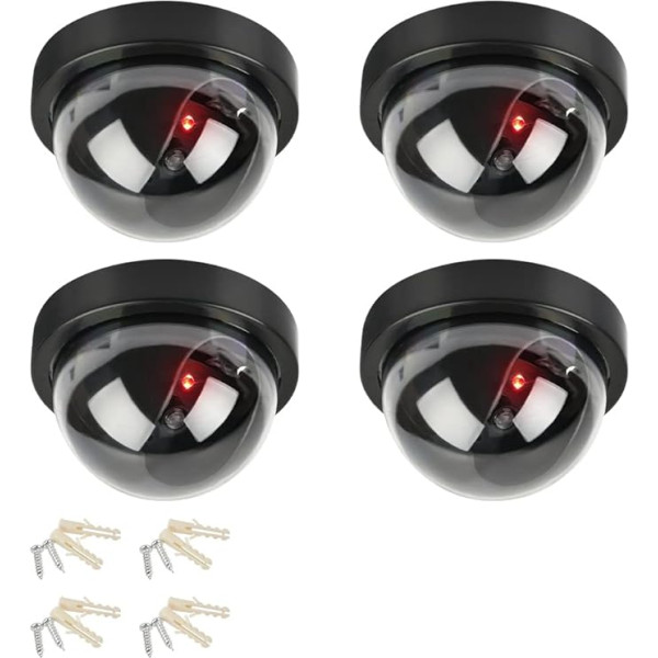 DODUOS Pack of 4 dummy security dome cameras, dummy camera CCTV dummy surveillance camera with red flashing LED, fake security camera, fake camera dummy camera dummy camera dummy camera