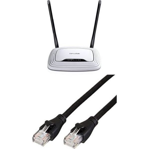 TP-Link TL-WR841N N300 bezvadu rūteris baltā/melnā krāsā un Amazon Basics Ethernet tīkla kabelis RJ45 Cat6 1.5m 1000Mbps