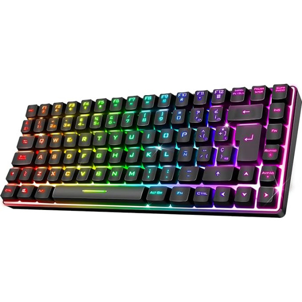 Spirit Of Gamer Bezvadu Bluetooth spēļu tastatūra Spāņu QWERTY izkārtojums TKL tastatūra Kompakta 65% daļēji mehāniskā tipa taustiņi, ieskaitot 25 Anti-Ghosting saderīga ar datoru, telefonu un