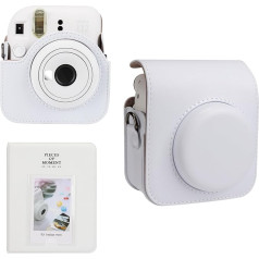 Meetikar kameras futrālis un 64 kabatas fotoalbums, saderīgs ar Fujifilm Instax Mini 12 instant kameru, PU ādas pārnēsājama Mini 12 kameras somiņa ar regulējamu plecu siksnu un fotoalbumu, balta,