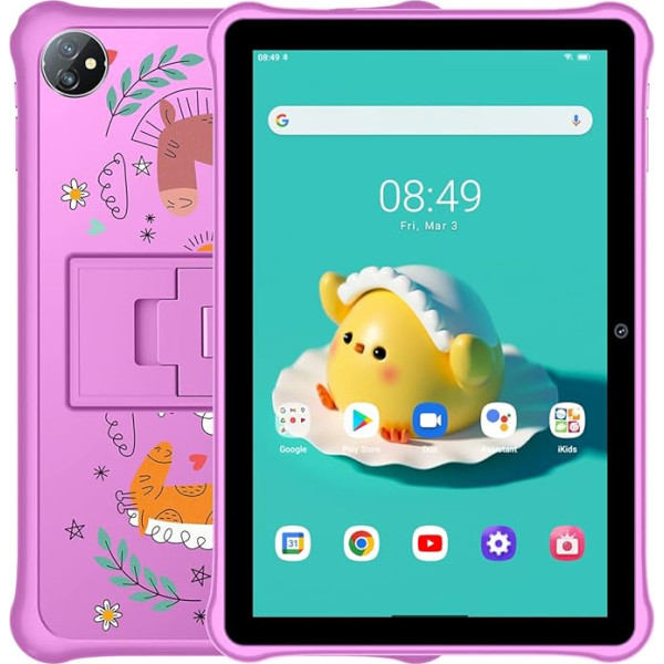 Blackview Tab A7 Kids, 10,1 collu Android 12 planšetdators ar HD+ IPS displeju, četrkodolu, 5 GB RAM + 64 GB ROM (1 TB ārējais SD), 6580 mAh akumulators, 5 MP + 2 MP dubultkameras, Wi-Fi Bluetooth, dubultais skaļrunis, rozā krāsā