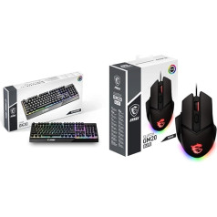 MSI Vigor GK30 Gaming Keyboard (vācu izkārtojums) QWERTZ - mehāniskās membrānas slēdži, ūdensizturīga & CLUTCH GM20 Elite Gaming Mouse - 6400 DPI optiskais sensors, labās rokas, 20Mio+ klikšķu Omron slēdži