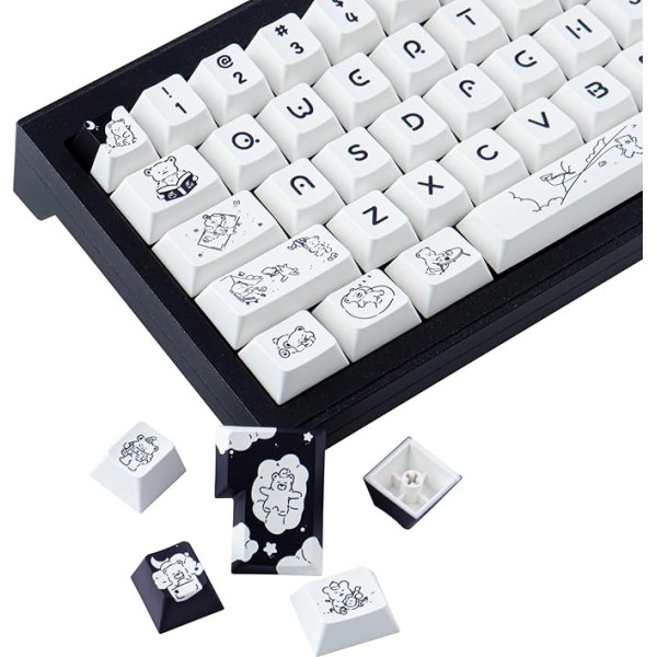 Tsungup Custom Keycaps, 151 taustiņu PBT taustiņu cepurītes Cherry Profile White Keycaps komplekts 60% tastatūrai, saderīgs ar Cherry MX taustiņiem ISO izkārtojumam mehāniskās spēļu tastatūras tastatūrai