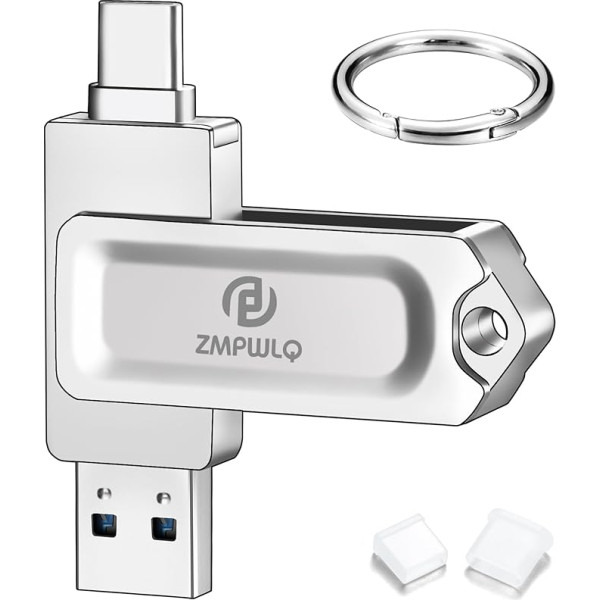 PL ZMPWLQ USB zibatmiņas karte iPhone 15 Flash Drive 512GB Memory Stick iPad Photo Stick USB 3.0 un C tipa dublējumkopiju karte Dual USB Flash Drive Photo Stick iPhone 15 Series/iPad/Android/PC/Mac (sudraba krāsā,