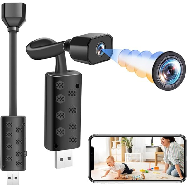 ZGSZ USB WiFi kamera, Mini WiFi kamera, Slēptā kamera, HD 1080P, Mini USB, WiFi spiegu kamera mājai, drošības novērošanai, bērnu dienas kamera ar nakts redzamību un kustības noteikšanu