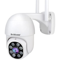 H+Y SriHome Āra Wifi ārējā kamera Full HD 1080P, SriHome IP kamera ar nakts redzamību, 1080P PTZ IP novērošanas kamera ar 350° panorāmu un 90° slīpumu, cilvēka uztveršanas funkciju, divvirzienu audio signālu