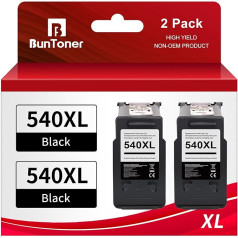 BunToner PG 540 XL melnā krāsā, kas saderīga ar Canon printeru kasetnēm 540 PG-540 priekš Canon TS5150 TS5151 MG3650s MG3650 G4250 MG3600 MX475 MX530 (2 melnas)