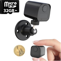 enjfeocy Mini kamera, Mini kamera, novērošanas kamera bez WiFi, iekštelpu novērošanas kamera ar 140 grādu skatu, 32GB SD, 90 dienu gaidīšanas režīma akumulators, 1080P FHD, nakts redzamība, PIR detektors, cilpa