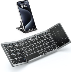 MoKo salokāmā Bluetooth tastatūra, bezvadu pārnēsājamā franču valodas tastatūra, salokāma ar skārienpaliktni un ciparnīcu, daudzierīču uzlādējama tastatūra Windows, iOS, Android planšetdatoram/mobilajam tālrunim, AZERTY