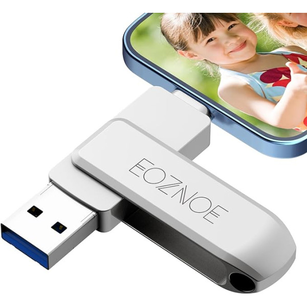 EOZNOE 128GB iPhone zibatmiņas disks, 3-in-1 ārējā atmiņa bez lietotnes, iPhone USB atmiņas kartes paplašināšana, saderīgs ar iPhone/iPad/Android/PC/Mac