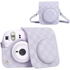 HIYQIN kameras futrālis, saderīgs ar Fujifilm Instax Mini 12 instant kameru, šaha stila kameras futrālis Fuji Mini 12, qpg-purple, Mini 12 instant kamera šaha rakstā