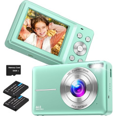 Nsoela Digitālā kamera, kompaktā kamera ar 32 GB karti, 44 MP kamera, 1080P HD videoreportāžas kamera, LCD ekrāns, 16X digitālā tālummaiņa un 2 baterijas pusaudžiem, iesācējiem (zaļa)