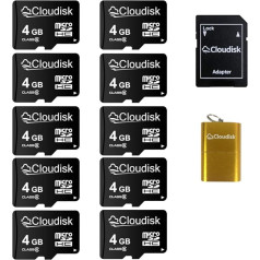 Cloudisk 10 Pack 4GB Micro SD Card with Micro SD Adapter Card Reader Memory Card (4GB)