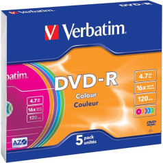 Verbatim DVD+RW 16x Colour 4,7 GB, 5 vnt. plonas dėklas, DVD įmautės su apsauga nuo įbrėžimų, 16 vnt. apsauginis sluoksnis ir kieta danga nuo įbrėžimų, DVD leer, DVD įmautės su apsauga nuo įbrėžimų