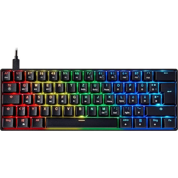 Mizar MZ60 Luna Hot-Swap mehāniskā spēļu tastatūra - 62 taustiņi ar daudzkrāsainu RGB LED fona apgaismojumu PC/Mac spēlētājiem - ISO UK izkārtojums (melna, sarkana, Gateron Red)