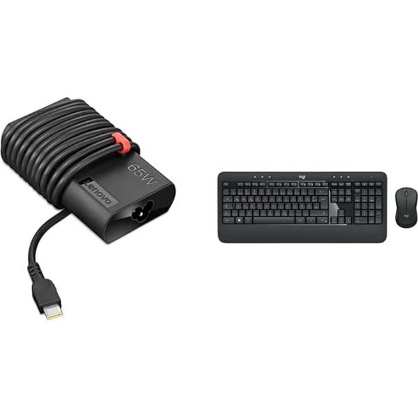 Lenovo ThinkPad Slim 65W maiņstrāvas adapteris USB-C EU 4X20V24678 Black & Logitech MK540 Advanced Wireless Keyboard and Mouse Combo for Windows, 2.4GHz Unifying USB Receiver, melns