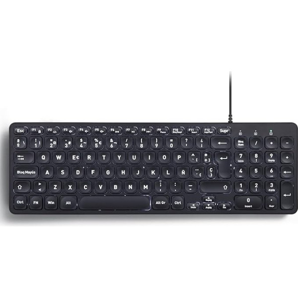 Perixx PERIBOARD-333 Kompakta USB tastatūra ar aizmugurējo apgaismojumu un kabeli - X tipa šķēres - Balts apgaismojums - Melns - QWERTY Echo