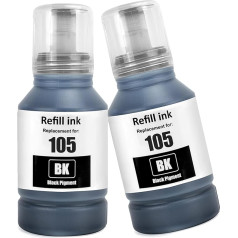 LAIPENG 105 tinte, kas saderīga ar Epson 105 106 Ecotank ET-7700 ET-7750 L7160 L7180 printeriem, 2 melnas krāsas iepakojumā (melna x 2)