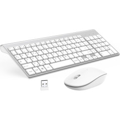 GALENMORO itāļu bezvadu tastatūra un pele - QWERTY USB ergonomiska, kompakta, pilna izmēra ar ciparnīcu, ļoti plāna, bezvadu tastatūra un klusā pele Windows datoriem/Laptop/Windows - balta, sudraba krāsā