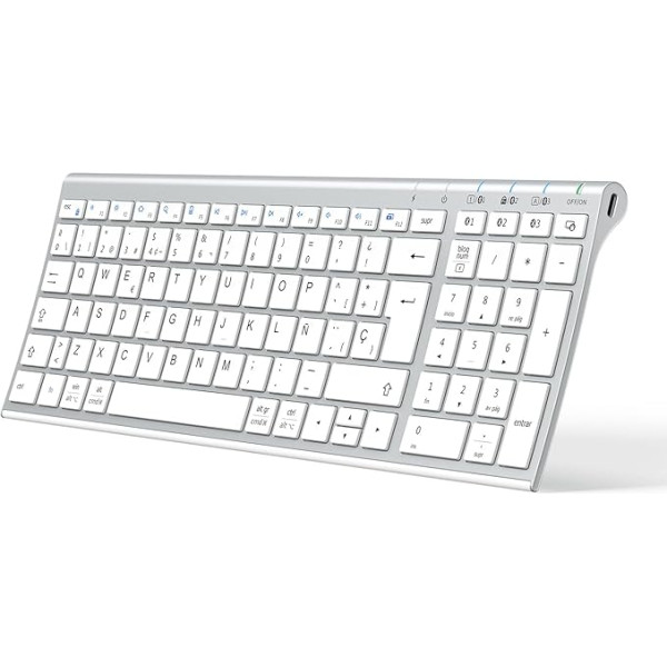 iClever Teclado Bluetooth BK10, Teclado Inalámbrico Multi Dispositivo Recargable Con Teclado Numérico Ergonómico Tamaño Completo Conexión Estable Teclado para iPad, iPhone, Mac, iOS, Android, Win