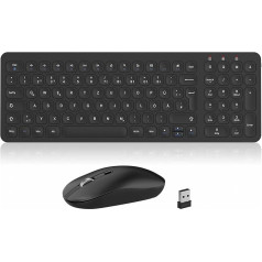 Tastatūras un peles komplekts bezvadu PINKCAT 2.4G Ergonomiska bezvadu tastatūras un peles kombinācija, QWERTZ izkārtojums (vācu valodā), Windows 10/8/7/Vista/XP, melns