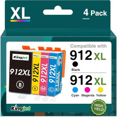 KINGJET 912XL daugiapakopė pakuotė, suderinama su HP 912 spausdintuvo kasetėmis HP 912XL, skirta HP OfficeJet Pro 8022 kasetėms 8020 8024 8023 8025 HP OfficeJet 8012 8014 8015, HP Officejet 8010 kasetėms (pakuotė