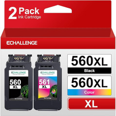 ECHALLENGE PGI-560 XL CLI-561 XL daudzpaku tintes kasetne Canon 560XL 561XL priekš Pixma TS5350 TS5351 TS5352 TS5353 TS7450 TS7451 (melna, krāsaina, 2 iepakojumi)