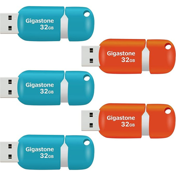 Gigastone V10 32 GB USB 2.0 zibatmiņas diskdziņš, ievelkamas pogas MacBook klēpjdatoram, saderīgs ar Windows Mac Linux, USB zibatmiņas diskdziņš, USB zibatmiņas, jaukta krāsa - zila un oranža