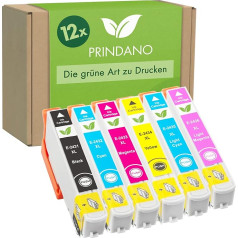 Prindano 12 kasetņu komplekts, kas saderīgs ar Epson T2431-T2436 24XL | Expression Photo XP55 XP750 XP760 XP850 XP850 XP860 XP950 XP960 XP970