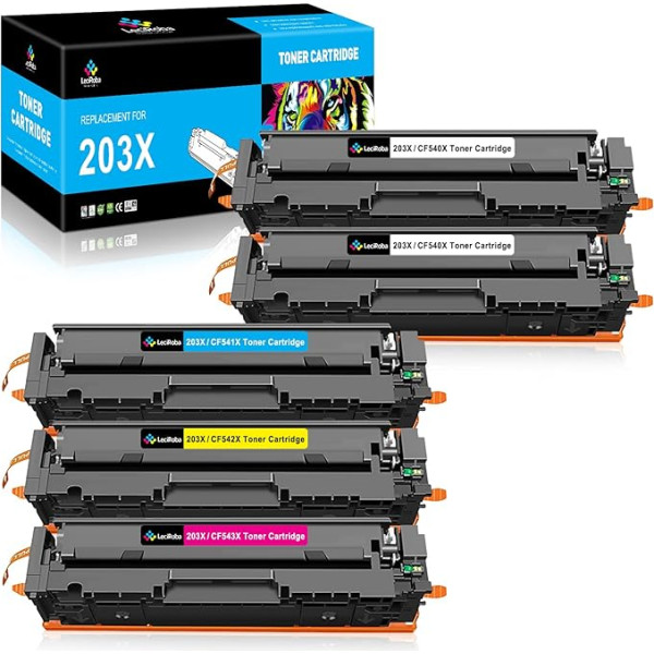 LeciRoba 203X CF540X, skirtas HP 203X CF540X 203A CF540A, skirtas HP Color LaserJet Pro M254dw M254dn M254nw M254nw , HP Color LaserJet Pro MFP M281fdw MFP M280nw MFP M281cdw MFP M281fdn (5 vnt.)