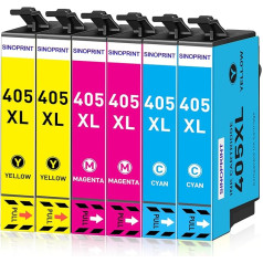 SINOPRINT 405XL kasetnes saderīgas ar Epson 405 XL printeru kasetnēm Workforce Pro WF-3820 WF-3825 WF-4820 WF-4825 WF-4830 WF-4830 WF-7830 WF-7835 WF-7840 (2 zilas, 2 purpursarkanas, 2 dzeltenas)