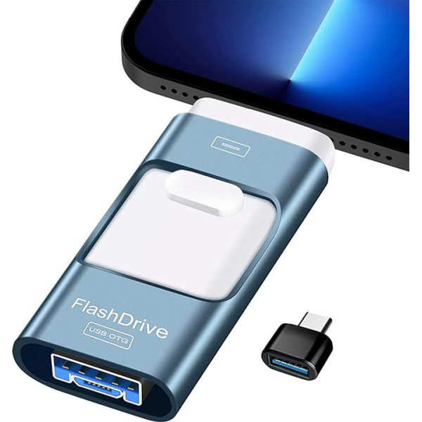 USB zibspuldzes zibspuldze iPhone, 64 GB, Foto-Speicherstick Erweiterung, saderīga ar iPhone, Android, Tablet-PC un ierīcēm ar Micro-USB 3.0/OTG/IOS/Typ C