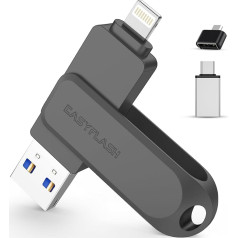 EASYFLASH USB-Stick 256 GB für iPhone, MFI Certified Lightning externer Speicher, 256 GB, USB-Stick, USB-Stick, Pendrive, 4 в 1, für iPhone, iPad, iOS, MacBook, Android, PC(черный)