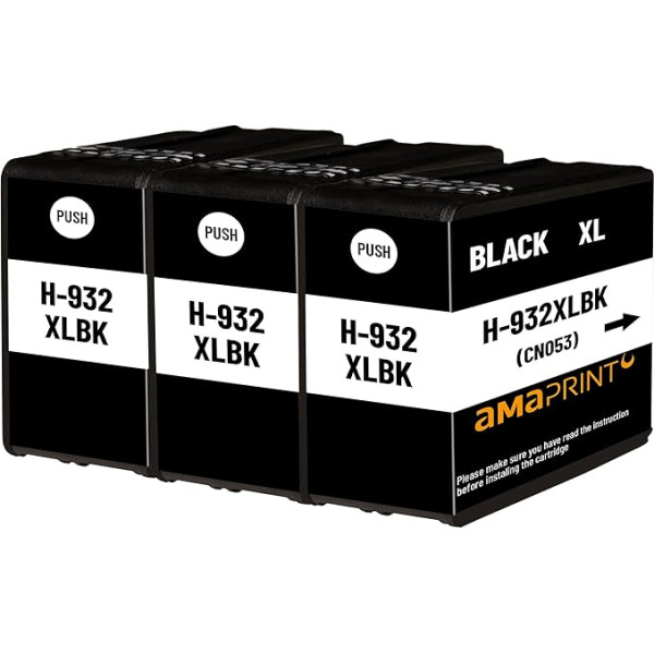 Amaprint 3 XL kasetnes saderīgas ar HP 932 Black Piemērots HP OfficeJet 6100 6600 6600 6700 7110 7510 7600 7610 7610 7612